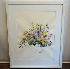 Wandbild, Aquarellmalerei, Feldblumenstrauss, gerahmt auf 93 x 76cm