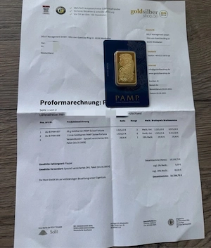 Pamp Goldbarren 31,1g mit Rechnung 