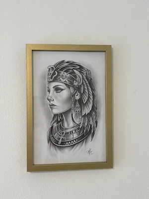 Original Zeichnung Denis Vextor Kleopatra Bleistift gerahmt