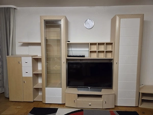 Wohnzimmer Wohnwand Ahorn hell mit weiß 
