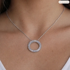 Esprit runder Anhänger mit Zirkonia und Kette in 925 Sterlingsilber