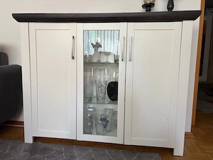 Schöne Kommode   Sideboard im Landhausstil (Weiß   Dunkelbraun mit Glas) Bild 1