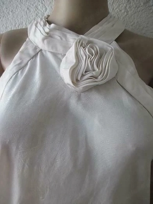NEU 3D Rose Blumen Blüte 100% Seide ärmelloses Blusen Top RB  34-36 XS-S crem  beige champagner ercu