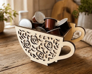 Kaffeepadhalter aus Holz in Form einer Kaffeetasse