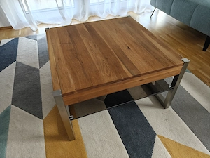 Couchtisch 65x65x39cm, eiche geölt, Edelstahl Glas