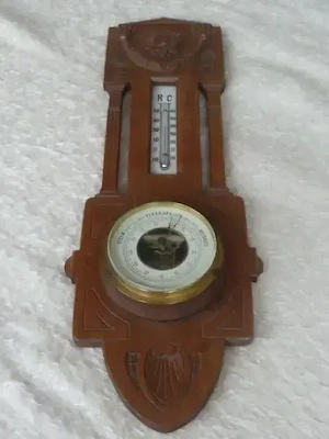 Antike große Wetterstation Thermometer Barometer Jugendstil