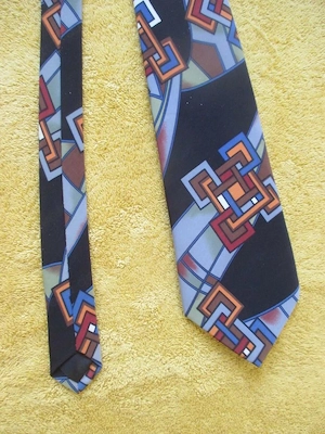 NEU Original 1980er VINTAGE Geometrie Graffiti Seiden Krawatte Orbis schwarz lind grün hell blau bra