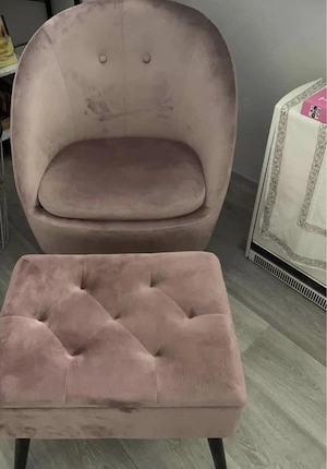 Bonprix Sessel mit Hocker   Samt Altrosa   Cocktailsessel