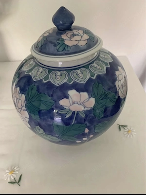 Asiatische Porzellan Dose mit Deckel   Blumenmuster   Ingwerdose