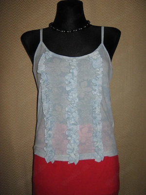 NEU Allover Blumen Blüten Mesh Chiffon Rüschen Spaghetti Träger Top T-Shirt Street One 40-42 M Paste