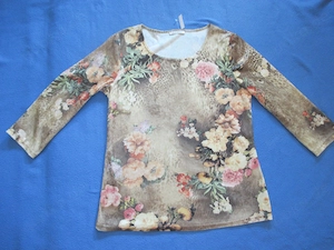 NEU Animal Leo Rosen Blüten Aquarell Velours Samt Nicky Dreiviertelarm T-Shirt Apart 38-40 S Pastell