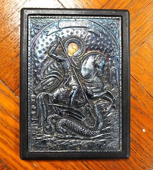 Griechisch-byzantinische Ikone, 950er Silber, St. Georg
