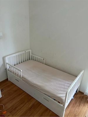 Kinderbett weiß mit Rausfallschutz und Schubladen 70x140cm 