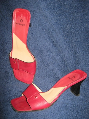  PinupStyle High Heels Echt Leder Pantoletten Sandaletten Etienne Aigner kirsch bordaux