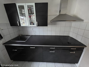 Moderne schwarze Einbauküche mit Induktion & 90 cm Dunstabzugshaube - bereits abgebaut! 