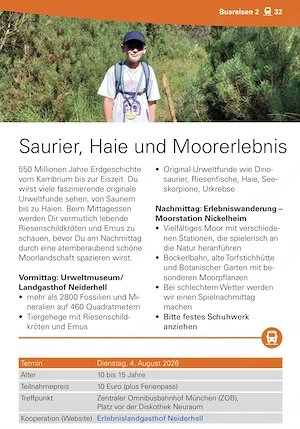 Ticket Sommerferien Ausflug  Saurier, Haie und Moorerlebnis  am 4.8.26
