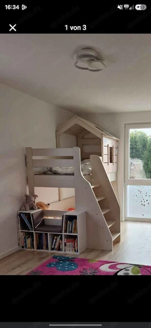 My House Kinder Etagenbett Hausbett Baumhaus 90x200 100x200 Rosa mit Leiter