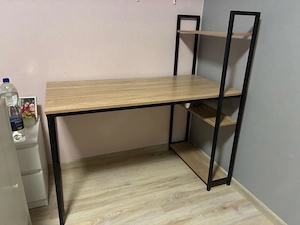 Schreibtisch mit Regalaufsatz - Schwarz Eiche