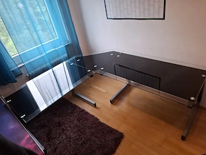 Eckschreibtisch aus Glas