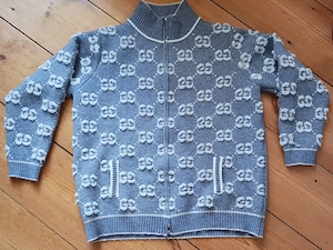 Herren Strickjacke Gr. L mit Reißverschluss und Taschen, Gucci Stil