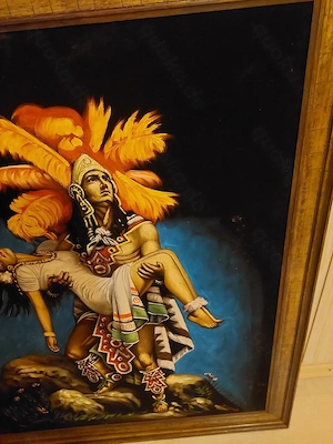 Bilderrahmen ohne Glas mit Gemälde auf Samt, Rahmen-Außenmaß 80,5x99 cm  Vintage