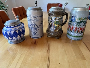 Bierkrüge mit Zinndeckel, super Zustand