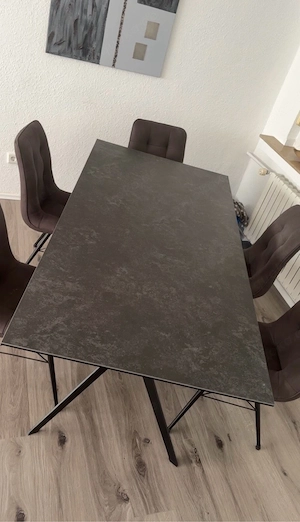 Hochwertiges Esszimmer-Set: Tisch "Gerhard" (Keramik Glas) + 6 Stühle "Karol"