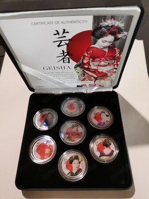Cook Island 7 x 5 Cent "Geisha", Farbmünzen in edler Box mit Zertifikat