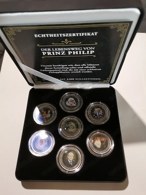 Cook Island 7 x 5 Cent "Der Lebensweg von Prinz Philip", Farbmünzen in edler Box mit Zertifikat