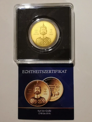 Seltene Goldmünze "Karl der Große" 1 500 oz 999er Feingold mit Zertifikat