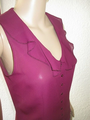 NEU m. E. Seiden Chiffon Volant Ärmellos Kurzarm Bluse COOL WATER Gr. 36  S aubergine lila violett