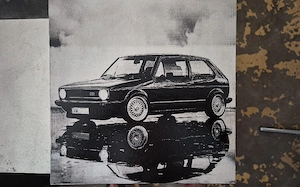 Golf 1 GTI auf Leinwand schwarz Weiss 25x25 cm 