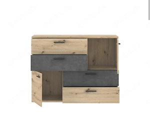 Modernes Sideboard, kommode mit Holzoptik und dunklen Akzenten