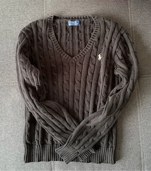 Polo Ralph Lauren Zopfmuster Pullover schwarz V-Ausschnitt