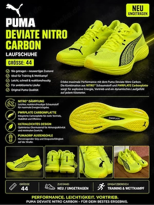 Puma Deviate Nitro Carbon Laufschuhe Gr. 44   Neon-Gelb | Wie Neu