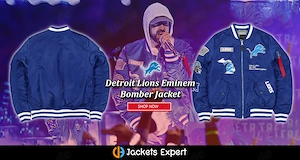Detroit Lions Eminem Blue Bomber Jacket   Premium NFL Inspired Jacket