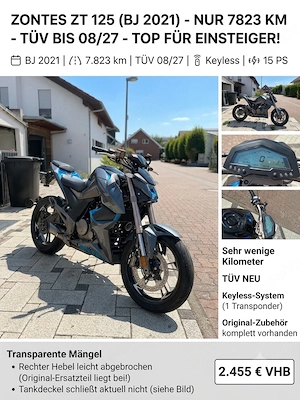 Zontes ZT 125-U | TÜV 08 27 | 7.823 km |