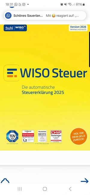 NEU! WISO Steuer 2026 Softtware mit Profi Check! Steuerjahr 2025! NP 165  