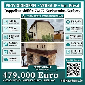 PROVISIONSFREI: Eine lichtdurchflutete DHH (Massivbauweise) in 74172 Neckarsulm-Neuberg Bild 8