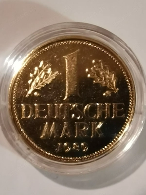 "1 Deutsche Mark 1989" voll vergoldet 24 Karat
