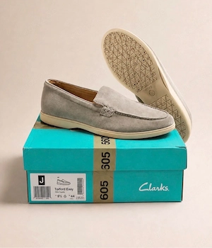 Clarks Torford Easy Loafer Herrenschuhe Grau Wildleder Gr. 44 - Neu