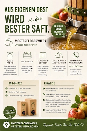     Ihre Äpfel & Birnen   Ihr eigener Saft - Mosterei  Kelterei Oberwiera