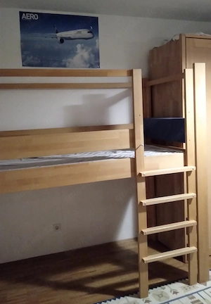 Gut erhaltenes mitwachsendes Hochbett (massive Buche) von DESTYLE de Breuyn (heute Wookids)