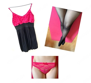 3-teiliges Set Damenkleidung pink-schwarz, Größe XS