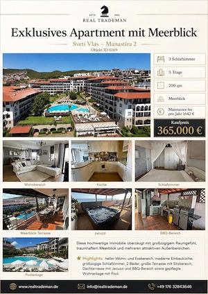 Exklusives Apartment mit traumfahten Meerblick in Sveti Vlas Bulgarien
