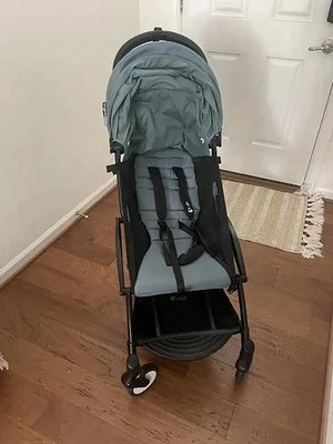 Babyzen YOYO Lightweight Stroller Black Frame Light Blue Canopy Folding Basket