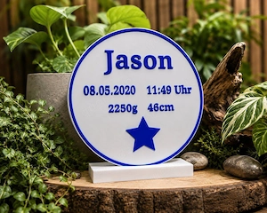  3D Namenschild mit Geburtsdaten 