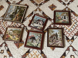 32 handgestickte Gobelinbilder   große Sammlung   gerahmt   Vintage   verschiedene Motive