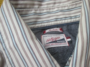 NEU Freizeit Business Streifen Kurzarm Halbarm HEMD HIilfiger DENIM 39-40 48-50 M crem  beige blau