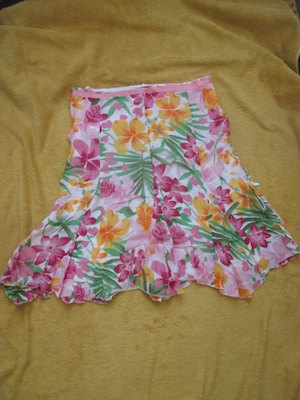 Karibik Blumen Blüten Flower Knitter Crinkel Seiden Krepp Georgette Zipfel A-Linie Rock HIRSCH 38-40